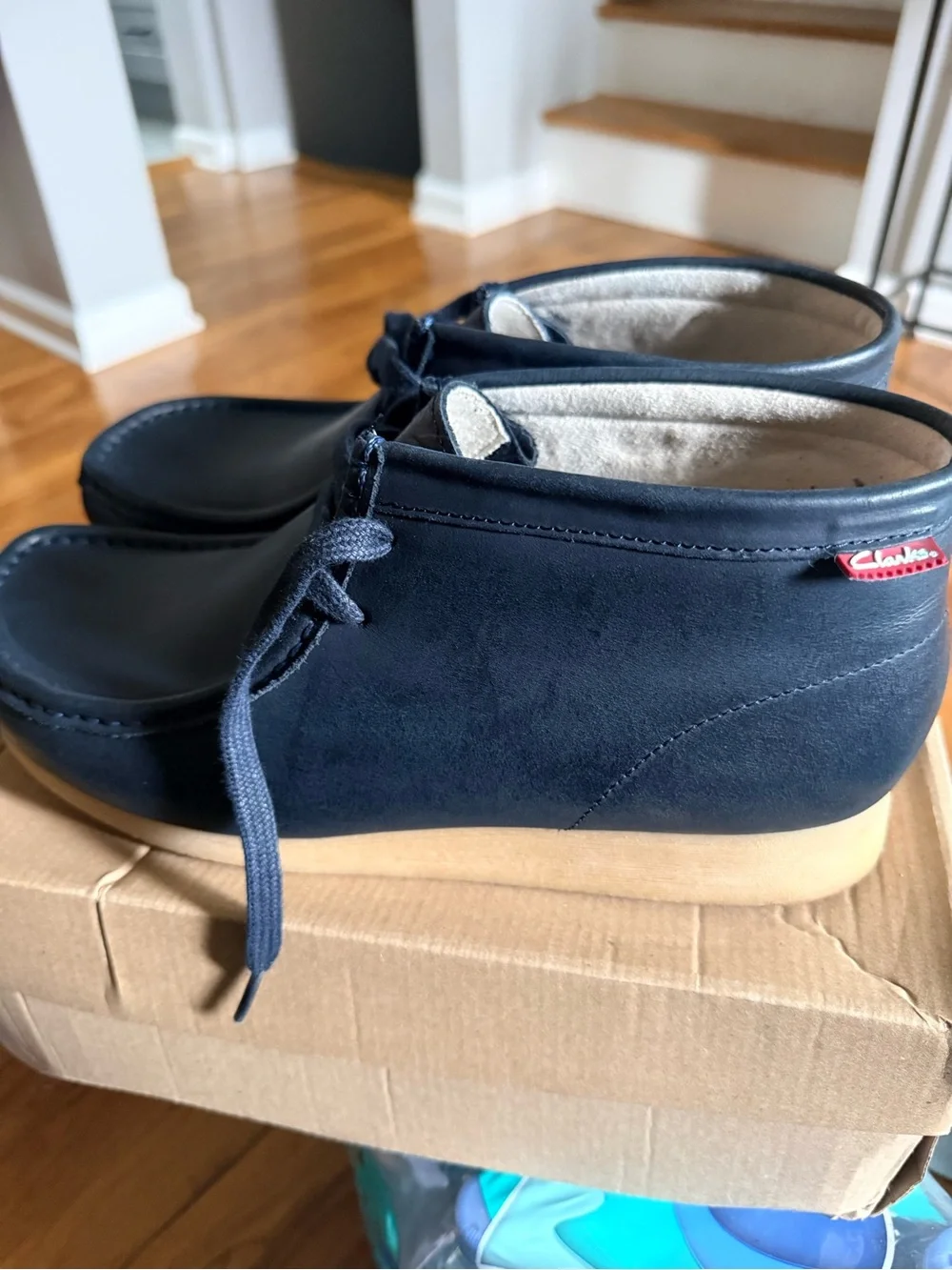 Clarks Men’s Navy Leather Chukka Boots with Crepe Sole